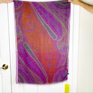 New With Tags Etro Paisley Silk Blend Scarf in Purple and Orange